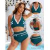imageBlooming Jelly Womens High Waisted Bikini Sets Colorblock Tummy Control Swimsuits V Neck Halter Bathing SuitBlue Green
