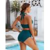 imageBlooming Jelly Womens High Waisted Bikini Sets Colorblock Tummy Control Swimsuits V Neck Halter Bathing SuitBlue Green