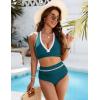 imageBlooming Jelly Womens High Waisted Bikini Sets Colorblock Tummy Control Swimsuits V Neck Halter Bathing SuitBlue Green
