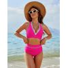 imageBlooming Jelly Womens High Waisted Bikini Sets Colorblock Tummy Control Swimsuits V Neck Halter Bathing SuitHot Pink
