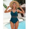 imageBlooming Jelly Womens One Piece Swimsuit Mesh Tummy Control Bathing Suits Drawstring Metal Swim Suit 2025Blue Green