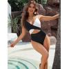 imageBlooming Jelly Womens One Piece Swimsuit Sexy Tummy Control Bathing Suit Cute Color Block Cheeky Ladies Monokini SwimwearBlack  White