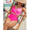 imageBlooming Jelly Womens One Piece Swimsuit Sexy Tummy Control Bathing Suit Cute Color Block Cheeky Ladies Monokini SwimwearHot Pink