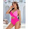 imageBlooming Jelly Womens One Piece Swimsuit Sexy Tummy Control Bathing Suit Cute Color Block Cheeky Ladies Monokini SwimwearHot Pink