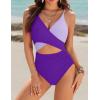 imageBlooming Jelly Womens One Piece Swimsuit Sexy Tummy Control Bathing Suit Cute Color Block Cheeky Ladies Monokini SwimwearPurple