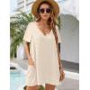 imageBlooming Jelly Womens Swimsuit Coverup Short Sleeve Bathing Suit Cover ups Swiss Polka Dot Summer Dresses 2025Beige