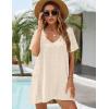 imageBlooming Jelly Womens Swimsuit Coverup Short Sleeve Bathing Suit Cover ups Swiss Polka Dot Summer Dresses 2025Beige