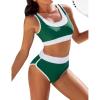 imageBlooming Jelly Women High Waisted Bikini Sets Sporty Color Block Swimsuits Two Piece High Cut Bathing SuitGreen