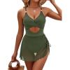 imageBlooming Jelly Women One Piece Swim Dress Cross Tummy Control Swimsuits Cutout Mesh Sheer Sarong Wraps Bathing SuitArmy Green