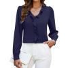 imageBlooming Jelly Womens Dressy Casual Blouse Business Long Sleeve Tops Ruffle V Neck Work Shirt Fall Outfit 2024Dark Blue