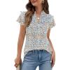 imageBlooming Jelly Womens Dressy Casual Tops Ruffle Short Sleeve V Neck Shirts Elegant Business Work BlouseBlue Floral Printed