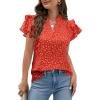 imageBlooming Jelly Womens Dressy Casual Tops Ruffle Short Sleeve V Neck Shirts Elegant Business Work BlouseFloral Orange Red