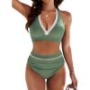 imageBlooming Jelly Womens High Waisted Bikini Sets Colorblock Tummy Control Swimsuits V Neck Halter Bathing SuitGreen