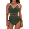 imageBlooming Jelly Womens One Piece Swimsuit Mesh Tummy Control Bathing Suits Drawstring Metal Swim Suit 2025Green