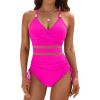 imageBlooming Jelly Womens One Piece Swimsuit Mesh Tummy Control Bathing Suits Drawstring Metal Swim Suit 2025Hot Pink