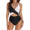 imageBlooming Jelly Womens One Piece Swimsuit Sexy Tummy Control Bathing Suit Cute Color Block Cheeky Ladies Monokini SwimwearBlack  White