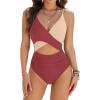 imageBlooming Jelly Womens One Piece Swimsuit Sexy Tummy Control Bathing Suit Cute Color Block Cheeky Ladies Monokini SwimwearRust