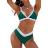 imageBlooming Jelly Womens Sexy Bikini Triangle Two Piece Swimsuit Color Block High Cut Bathing SuitsGreen