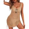 imageBlooming Jelly Womens Swimsuit Coverup Crochet Swimwear Bathing Suit Cover Up Sleeveless Swim Beach Cover Ups 2024Brown