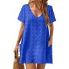 imageBlooming Jelly Womens Swimsuit Coverup Short Sleeve Bathing Suit Cover ups Swiss Polka Dot Summer Dresses 2025Blue