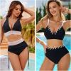imageBlooming Jelly Women High Waisted Bikini Sets Color Block Two Piece Swimsuits Push Up V Neck Bathing Suit M Black