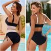 imageBlooming Jelly Women High Waisted Bikini Sets Color Block Two Piece Swimsuits Push Up V Neck Bathing Suit M Black