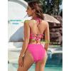 imageBlooming Jelly Womens Bandeau Bikini Sets Sexy Strapless Two Piece Swimsuit Cheeky High Cut Cute Ribbed Ladies Bathing SuitHot Pink