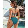 imageBlooming Jelly Womens Bandeau Bikini Sets Sexy Strapless Two Piece Swimsuit Cheeky High Cut Cute Ribbed Ladies Bathing SuitPeacock Green
