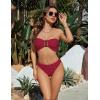imageBlooming Jelly Womens Bandeau Bikini Sets Sexy Strapless Two Piece Swimsuit Cheeky High Cut Cute Ribbed Ladies Bathing SuitRed