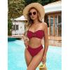 imageBlooming Jelly Womens Bandeau Bikini Sets Sexy Strapless Two Piece Swimsuit Cheeky High Cut Cute Ribbed Ladies Bathing SuitRed