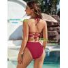 imageBlooming Jelly Womens Bandeau Bikini Sets Sexy Strapless Two Piece Swimsuit Cheeky High Cut Cute Ribbed Ladies Bathing SuitRed