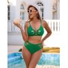 imageBlooming Jelly Womens Cut Out Bikini Sets 2 Piece Swimsuit High Cut Bathing Suit Sexy V Neck Metal Ring Two Piece SwimwearGreen