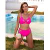 imageBlooming Jelly Womens Cut Out Bikini Sets 2 Piece Swimsuit High Cut Bathing Suit Sexy V Neck Metal Ring Two Piece SwimwearHot Pink