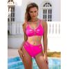 imageBlooming Jelly Womens Cut Out Bikini Sets 2 Piece Swimsuit High Cut Bathing Suit Sexy V Neck Metal Ring Two Piece SwimwearHot Pink