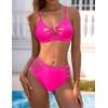 imageBlooming Jelly Womens Cut Out Bikini Sets 2 Piece Swimsuit High Cut Bathing Suit Sexy V Neck Metal Ring Two Piece SwimwearHot Pink