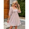imageBlooming Jelly Womens Floral Babydoll Dress Square Neck 34 Puff Sleeve Dress Boho Mini Summer Ladies Dresses with PocketsLight Pink