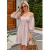 imageBlooming Jelly Womens Floral Babydoll Dress Square Neck 34 Puff Sleeve Dress Boho Mini Summer Ladies Dresses with PocketsLight Pink