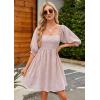 imageBlooming Jelly Womens Floral Babydoll Dress Square Neck 34 Puff Sleeve Dress Boho Mini Summer Ladies Dresses with PocketsLight Pink