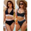 imageBlooming Jelly Womens High Waisted Bikini Sets Color Block Swimsuits Two Piece Bathing Suit M Black