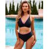 imageBlooming Jelly Womens High Waisted Bikini Sets Color Block V Neck Cheeky Swimsuits Tie Back Two Piece Bathing SuitBlack