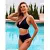 imageBlooming Jelly Womens High Waisted Bikini Sets Color Block V Neck Cheeky Swimsuits Tie Back Two Piece Bathing SuitBlack