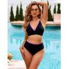 imageBlooming Jelly Womens High Waisted Bikini Sets Color Block V Neck Cheeky Swimsuits Tie Back Two Piece Bathing SuitBlack