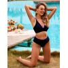imageBlooming Jelly Womens High Waisted Bikini Sets Color Block V Neck Cheeky Swimsuits Tie Back Two Piece Bathing SuitBlack