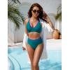 imageBlooming Jelly Womens High Waisted Bikini Sets Color Block V Neck Cheeky Swimsuits Tie Back Two Piece Bathing SuitDark Cyan