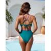 imageBlooming Jelly Womens High Waisted Bikini Sets Color Block V Neck Cheeky Swimsuits Tie Back Two Piece Bathing SuitDark Cyan