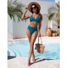 imageBlooming Jelly Womens High Waisted Bikini Sets Color Block V Neck Cheeky Swimsuits Tie Back Two Piece Bathing SuitDark Cyan