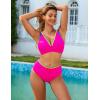 imageBlooming Jelly Womens High Waisted Bikini Sets Color Block V Neck Cheeky Swimsuits Tie Back Two Piece Bathing SuitHot Pink