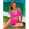 imageBlooming Jelly Womens High Waisted Bikini Sets Color Block V Neck Cheeky Swimsuits Tie Back Two Piece Bathing SuitHot Pink