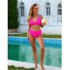 imageBlooming Jelly Womens High Waisted Bikini Sets Color Block V Neck Cheeky Swimsuits Tie Back Two Piece Bathing SuitHot Pink