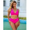 imageBlooming Jelly Womens High Waisted Bikini Sets Color Block V Neck Cheeky Swimsuits Tie Back Two Piece Bathing SuitHot Pink